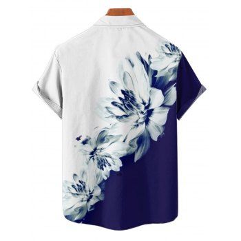 Hawaiian Vacation Color Blocking Flower Pattern Printed Shirt Color Block Button Short Sleeve Shirt 