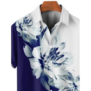 Hawaiian Vacation Color Blocking Flower Pattern Printed Shirt Color Block Button Short Sleeve Shirt 