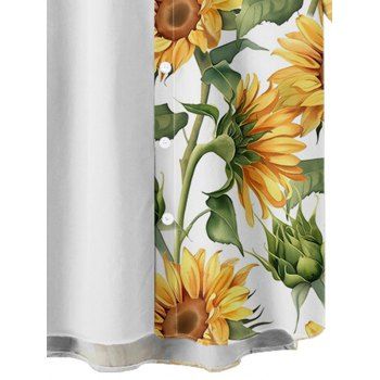 Hawaiian Vacation Sunflower Pattern Printed Shirt Color Block Button  Short Sleeve Shirt 