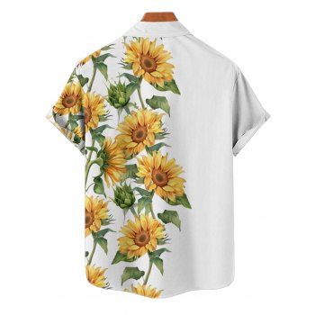 Hawaiian Vacation Sunflower Pattern Printed Shirt Color Block Button  Short Sleeve Shirt 