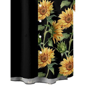 Hawaiian Vacation Sunflower Pattern Printed Shirt Color Block Button  Short Sleeve Shirt 