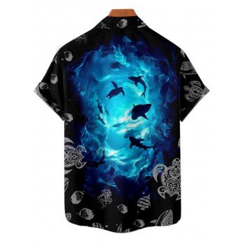 Vacation Men's Shell Dolphin Ocean Print Shirt Button Up Roll Up Sleeve Hawaii Shirt