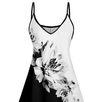 Hawaiian Vacation Color Blocking Flower Pattern Print Dress V Neck Spaghetti Straps A Line  Dresses 