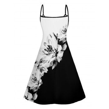 Hawaiian Vacation Color Blocking Flower Pattern Print Dress V Neck Spaghetti Straps A Line  Dresses 