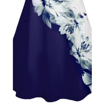 Hawaiian Vacation Color Blocking Flower Pattern Print Dress V Neck Spaghetti Straps A Line  Dresses 