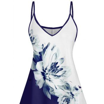 Hawaiian Vacation Color Blocking Flower Pattern Print Dress V Neck Spaghetti Straps A Line  Dresses 