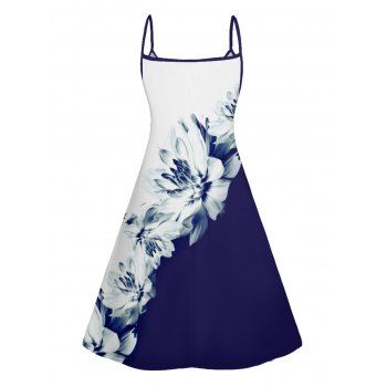 Hawaiian Vacation Color Blocking Flower Pattern Print Dress V Neck Spaghetti Straps A Line  Dresses 