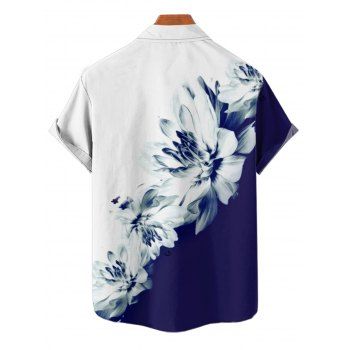 Hawaiian Vacation Color Clash Flower Pattern Printed Dress and Rolled Sleeve  Shirt Couple's Set