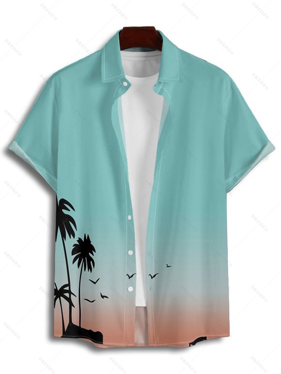 Chemise de Vacances Ombre Palmier Imprimé Boutonnée à Manches Courtes - Vert clair 3XL