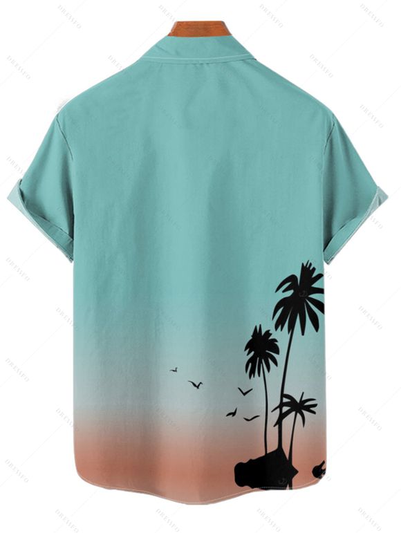 Chemise de Vacances Ombre Palmier Imprimé Boutonnée à Manches Courtes - Vert clair 3XL