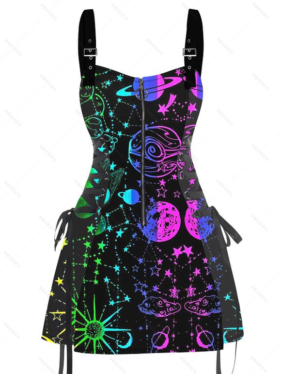 Robe D'Halloween Fourrée Jointive avec Demi-Zip et Etoile Imprimées sans Manches - multicolor S | US 4