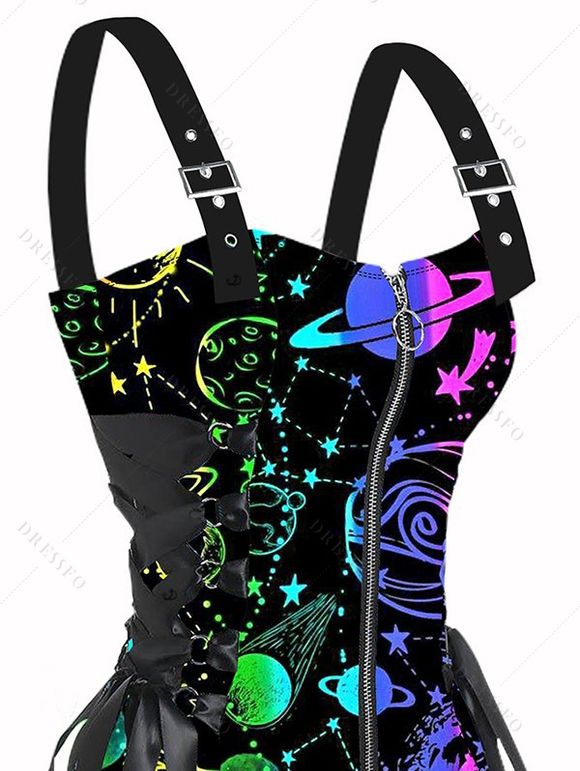 Robe D'Halloween Fourrée Jointive avec Demi-Zip et Etoile Imprimées sans Manches - multicolor S | US 4