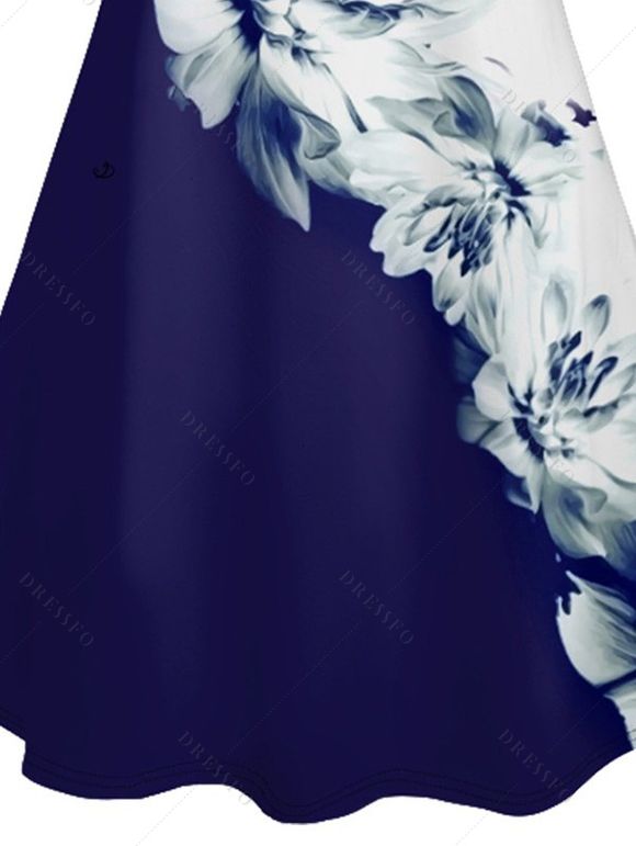 Robe Ajourée à Imprimé Floral à Bretelles Spaghetti - Bleu de Minuit XL | US 12