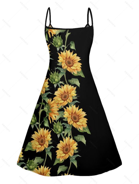 Hawaiian Vacation Sunflower Pattern Printed Dress and Rolled Sleeve  Shirt Couple's Set - Noir S | US 4