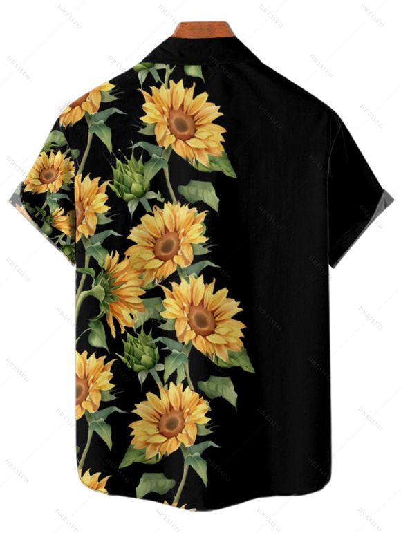 Hawaiian Vacation Sunflower Pattern Printed Dress and Rolled Sleeve  Shirt Couple's Set - Noir S | US 4