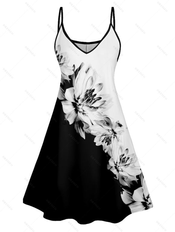 Robe Ajourée à Imprimé Floral à Bretelles Spaghetti - Noir M | US 6