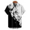 Hawaiian Vacation Color Clash Flower Pattern Printed Dress and Rolled Sleeve  Shirt Couple's Set - Noir S | US 4