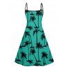 Hawaii Palm Tree Print Vacation Spaghetti Strap V Neck A Mini Dress And Short Sleeve Shirt Matching Outfit - Noir S | US 4