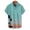 Ombre Palm Tree Print Hawaii Vacation Spaghetti Strap V Neck A Pendulum Mini Dress And Short Sleeve Shirt Matching Outfit - Vert clair S | US 4