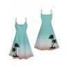 Ombre Palm Tree Print Hawaii Vacation Spaghetti Strap V Neck A Pendulum Mini Dress And Short Sleeve Shirt Matching Outfit - Vert clair S | US 4
