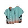 Ombre Palm Tree Print Hawaii Vacation Spaghetti Strap V Neck A Pendulum Mini Dress And Short Sleeve Shirt Matching Outfit - Vert clair S | US 4