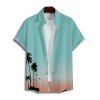 Ombre Palm Tree Print Hawaii Vacation Spaghetti Strap V Neck A Pendulum Mini Dress And Short Sleeve Shirt Matching Outfit - Vert clair S | US 4