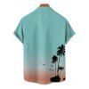 Ombre Palm Tree Print Hawaii Vacation Spaghetti Strap V Neck A Pendulum Mini Dress And Short Sleeve Shirt Matching Outfit - Vert clair S | US 4