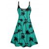 Hawaii Palm Tree Print Vacation Spaghetti Strap V Neck A Mini Dress And Short Sleeve Shirt Matching Outfit - Noir S | US 4