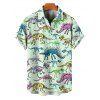 Chemise de Vacances Dinosaure Mignon Squelette Cactus Imprimés à Manches Courtes - Vert clair XL