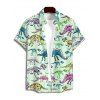 Chemise de Vacances Dinosaure Mignon Squelette Cactus Imprimés à Manches Courtes - Vert clair XL