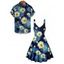 Van Gogh Sunflower Print Women's Sweetheart Neck Mock Button Dress and Men's Button Up Shirt Outfit - Bleu profond S | US 4