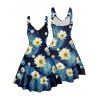 Van Gogh Sunflower Print Women's Sweetheart Neck Mock Button Dress and Men's Button Up Shirt Outfit - Bleu profond S | US 4