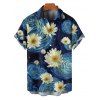 Van Gogh Sunflower Print Women's Sweetheart Neck Mock Button Dress and Men's Button Up Shirt Outfit - Bleu profond S | US 4