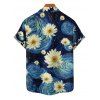 Van Gogh Sunflower Print Women's Sweetheart Neck Mock Button Dress and Men's Button Up Shirt Outfit - Bleu profond S | US 4