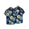 Van Gogh Sunflower Print Women's Sweetheart Neck Mock Button Dress and Men's Button Up Shirt Outfit - Bleu profond S | US 4