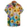 Van Gogh Sunflower Print Women's Sweetheart Neck Mock Button Dress and Men's Button Up Shirt Outfit - Bleu clair S | US 4