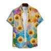 Van Gogh Sunflower Print Women's Sweetheart Neck Mock Button Dress and Men's Button Up Shirt Outfit - Bleu clair S | US 4