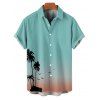 Omber Palm Tree Print Hawaii Vacation Spaghetti Strap V Neck A Pendulum Mini Dress And Short Sleeve Shirt Matching Outfit - Vert clair S | US 4