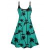 Palm Tree Print Hawaii Vacation Spaghetti Strap V Neck A Pendulum Mini Dress And Short Sleeve Shirt Matching Outfit - Noir S | US 4