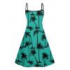 Palm Tree Print Hawaii Vacation Spaghetti Strap V Neck A Pendulum Mini Dress And Short Sleeve Shirt Matching Outfit - Noir S | US 4