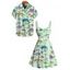 Cute Dinosaur Skeleton Print V Neck Spaghetti Strap Mini Dress And Short Sleeve Shirt Matching Outfit - Vert clair S | US 4