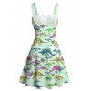 Cute Dinosaur Skeleton Print V Neck Spaghetti Strap Mini Dress And Short Sleeve Shirt Matching Outfit - Vert clair S | US 4