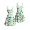 Cute Dinosaur Skeleton Print V Neck Spaghetti Strap Mini Dress And Short Sleeve Shirt Matching Outfit - Vert clair S | US 4