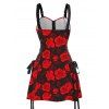 Robe de Fête Ajustable avec Fermeture Éclair et Boucle en O Imprimé Roses Rouges sans Manches pour Femmes - Rouge M | US 6