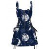 Mini Robe Décontractée à Bretelle Ajustable Bouclée Soleil et Lune Imprimés à Demi-Zip - Bleu profond S | US 4