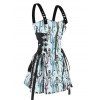 Mini Robe Ajustable Squelette Branche Imprimée à Demi-Zip à Lacets - Bleu clair M | US 6