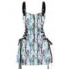 Mini Robe Ajustable Squelette Branche Imprimée à Demi-Zip à Lacets - Bleu clair S | US 4