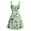 Robe de Vacances Ligne A Fleurie Feuille Flamant Imprimés sans Manches à Volants - Vert clair L | US 8-10