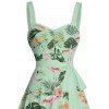 Robe de Vacances Ligne A Fleurie Feuille Flamant Imprimés sans Manches à Volants - Vert clair XXXXXL | US 20