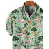 Chemise de Vacances Fleur Flamant Imprimés Boutonnée à Manches Roulées - Vert clair 4XL